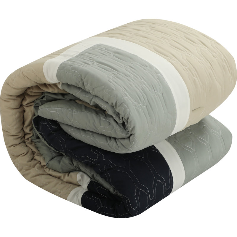Navy and Grey Microfiber Queen 7-Piece Comforter Set