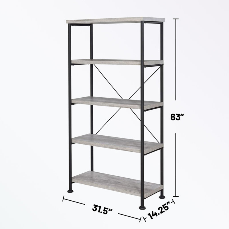 5-shelf Bookcase with Metal Frame, Gray