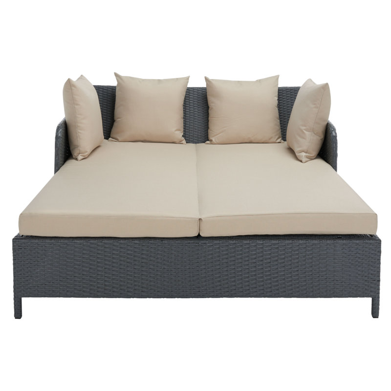 Andromeda Double Chaise Lounge with Cushion, Titanium/Sand