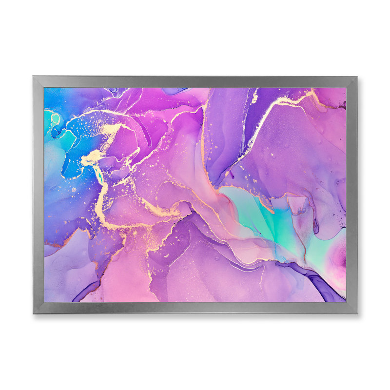 Rose et mauve, art liquide abstrait I - reproduction sur toile, Toile argentée avec cadre d'angle fermé, H 24 po x l 32 po