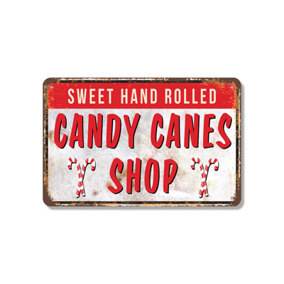 Enseigne de fantaisie en aluminium 10 po x 14 po Candy Cane Shop