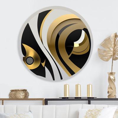 Sphère dorée et noire IV - art abstrait géométrique rond sur métal