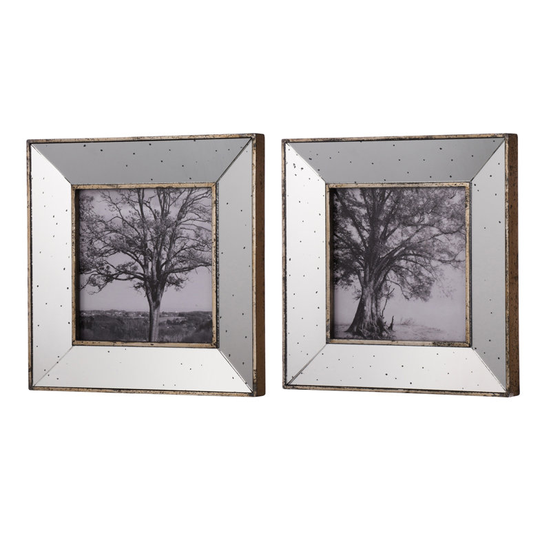 Cadres photo rétro argentés 15 x 15 po, de 2: Miroir avec mouchetures pour présenter des photos et des cadres d'art 15 x 15 po, look, S / 2: Print