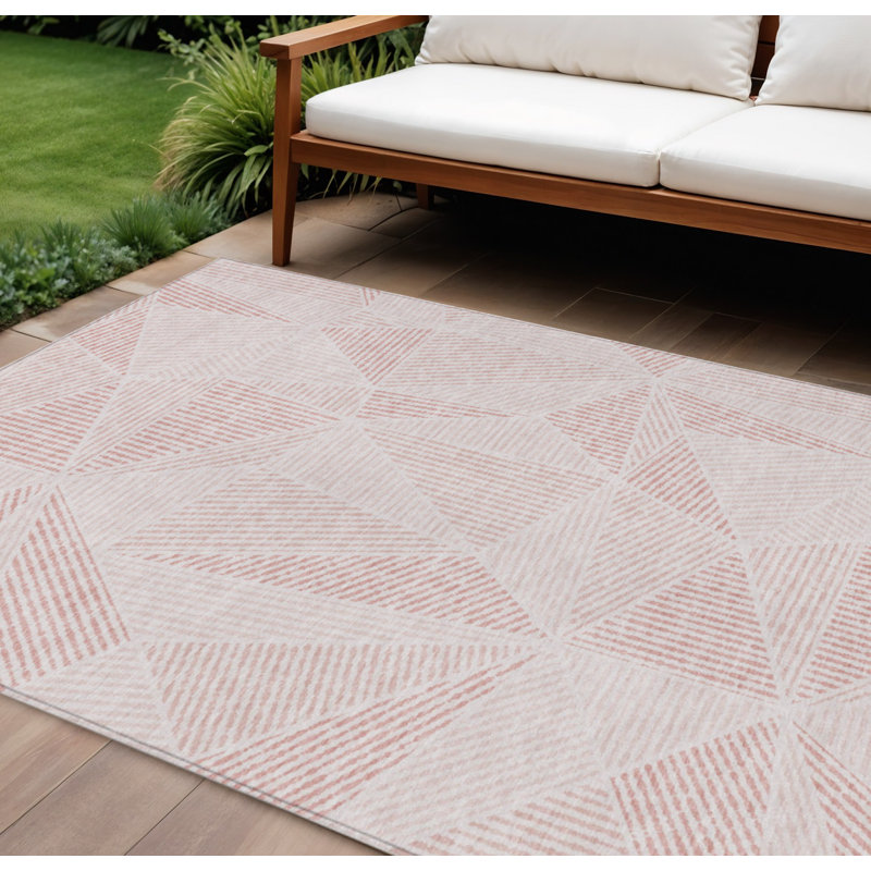 Tapis extérieur lavable à motif géométrique 10 pi x 14 pi rosé et rose