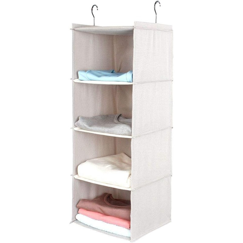 Hanging Closet Organizer For Clothes Sweaters Advanced Cloth 4 Shelves Hanging Wardrobe Storage Shelves, Beige Check Washable(31.5 Inch)