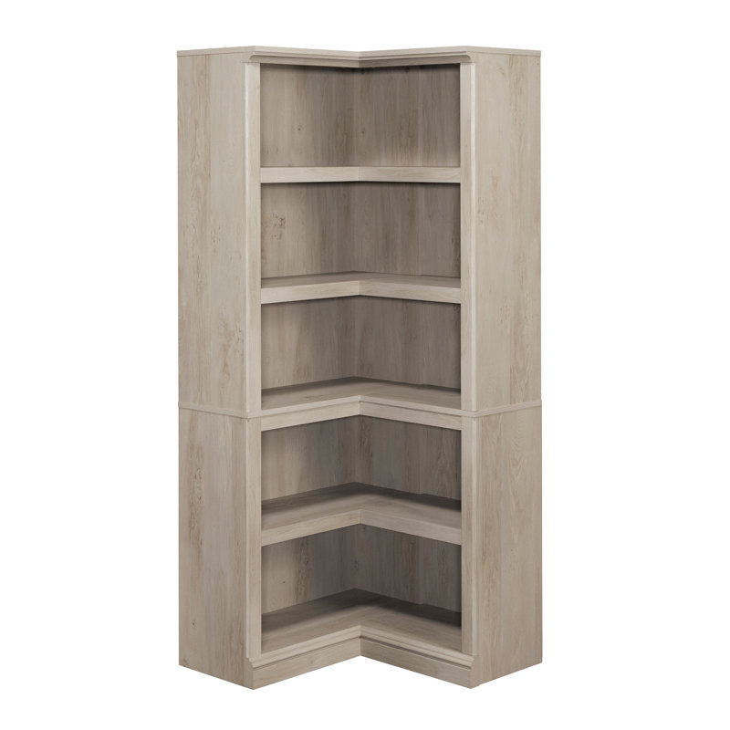 Bibliothèque d'angle à 5 tablettes avec rangement, Naturel