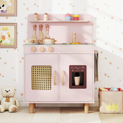 Salle de sport Gymax avec accessoires de poêle à glace et rangement pour évier d'eau réalistes - rose