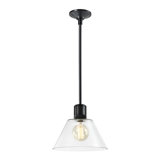 12" E26 Clear Cone Glass Pendant Light And Satin Brushed Black With Brass Metal Finish