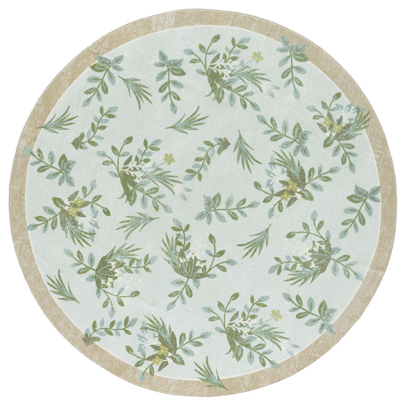 Msrw Floral 193 Performance Machine Washable Floral Rug, Round 6'