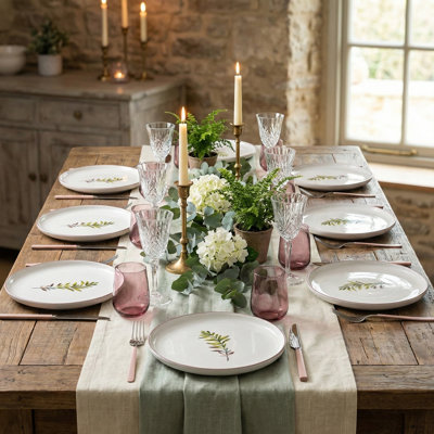 Simple Olive Branch White Porcelain Accent Plates, Set Of 6