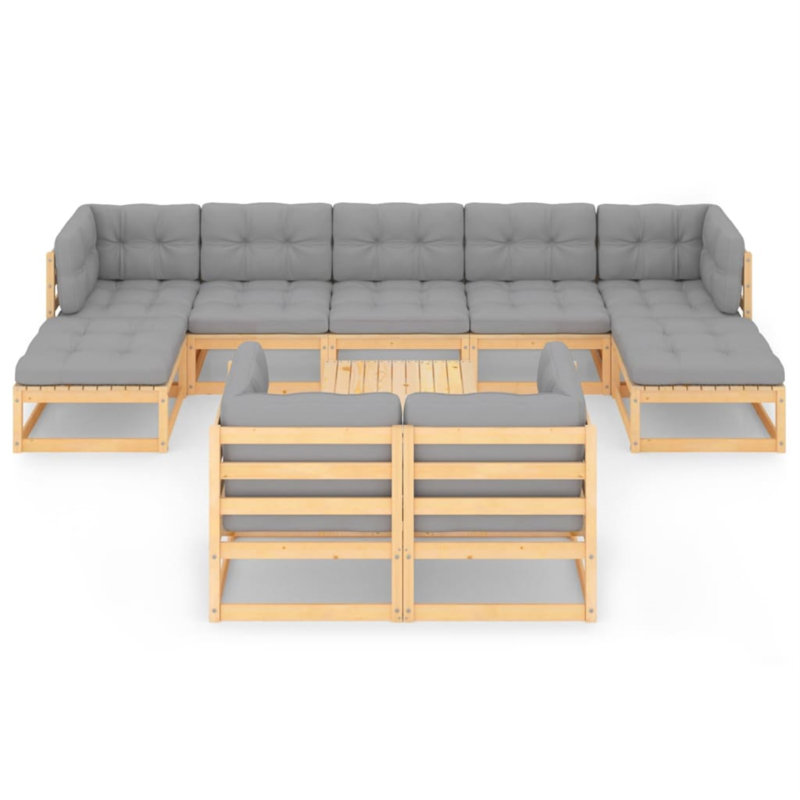 Chaise longue avec coussins 10 pièces Sheniah, Gris, Brun