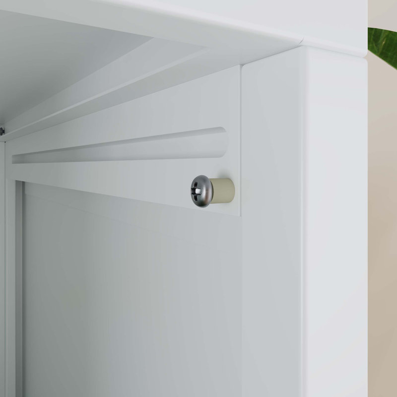 Durable Metal Display Storage Cabinet with Flip-up Acrylic Doors and 1 Drawer, Ideal for Organized Living Spaces, White