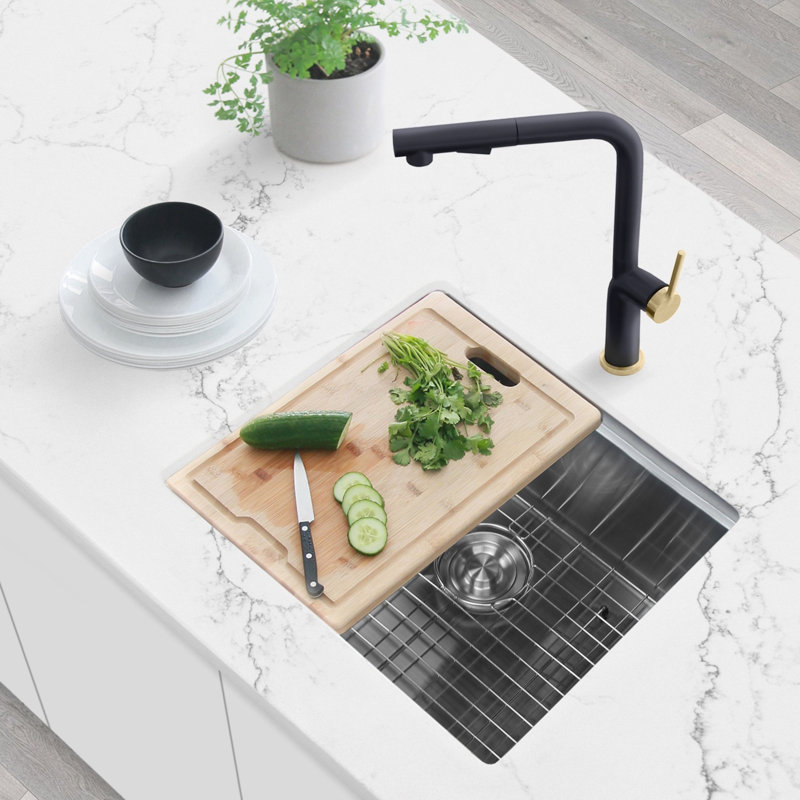 STYLISH 22 inch Workstation Single Bowl Undermount 16G Kitchen Sink with Built in Accessories