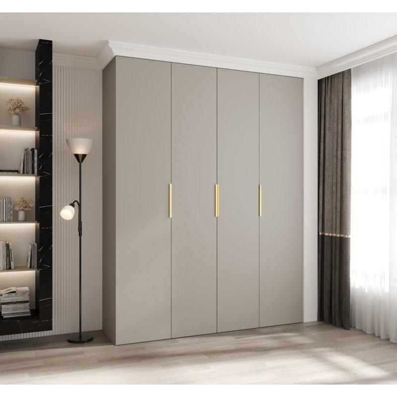 Wardrobe Moko 4, 245,5cm H x 190cm W x 40cm D, Cashmere/Gold