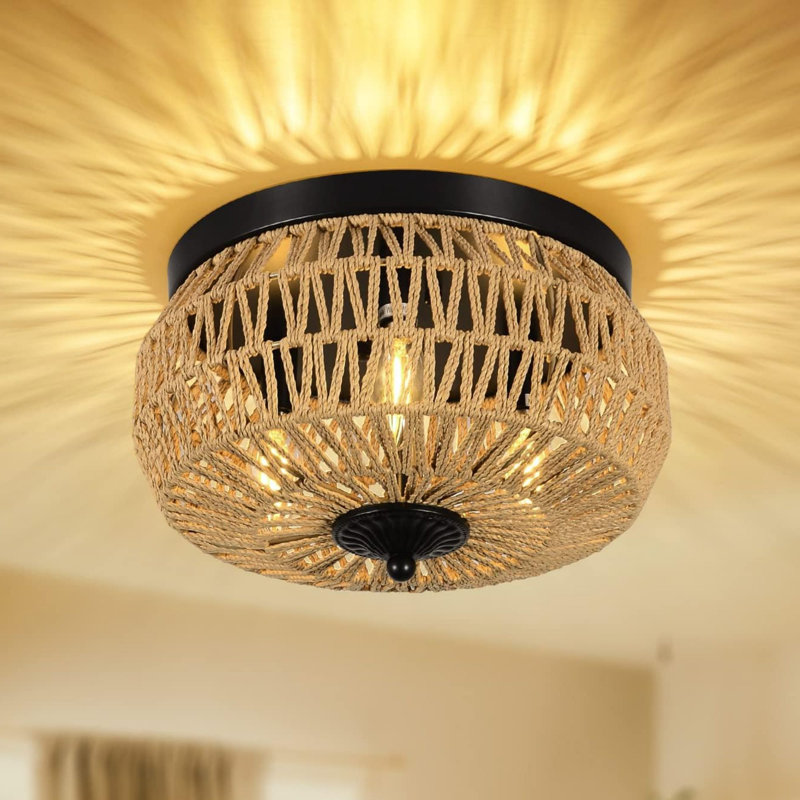 Rattan LED Semi Flush Mount