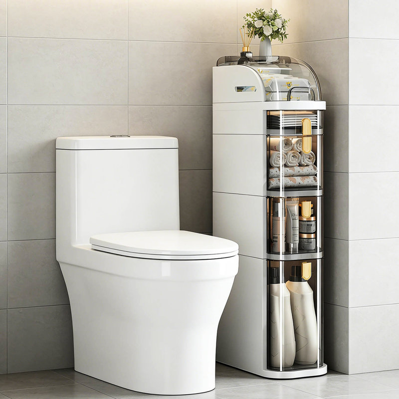 Armoire de salle de bain pour plancher, armoire de rangement étroite à 5 niveaux pour petits espaces