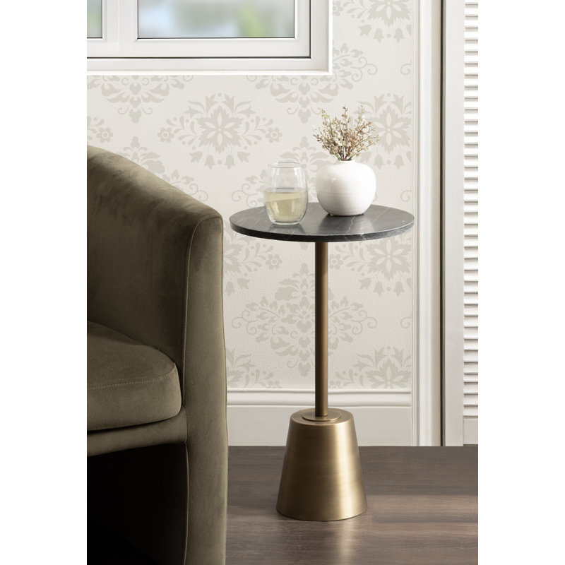 Table d'appoint ronde en marbre Tira, 24" H x 14" W x 14" D, Black, Doré