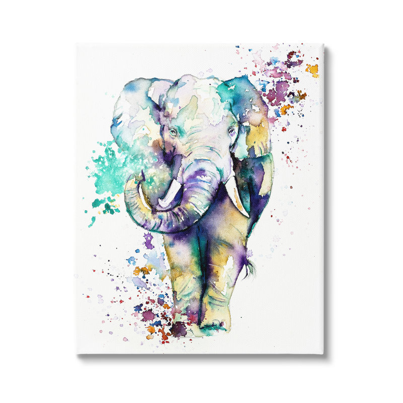 «Street Style Speckled Elephant Paint Splatter Animal» par Emma Catherine Debs - impression, H 40 po x l 30 po x P 1,5 po