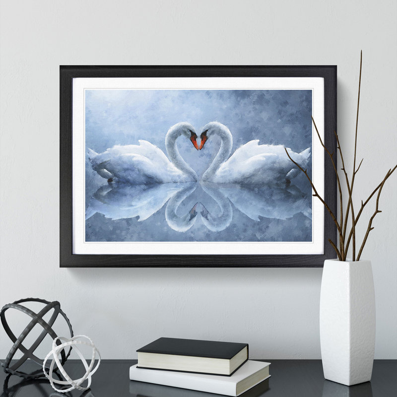 White Swan Vol.3 - Picture Frame Painting, 48cm H x 65cm W x 2cm D, Black Framed