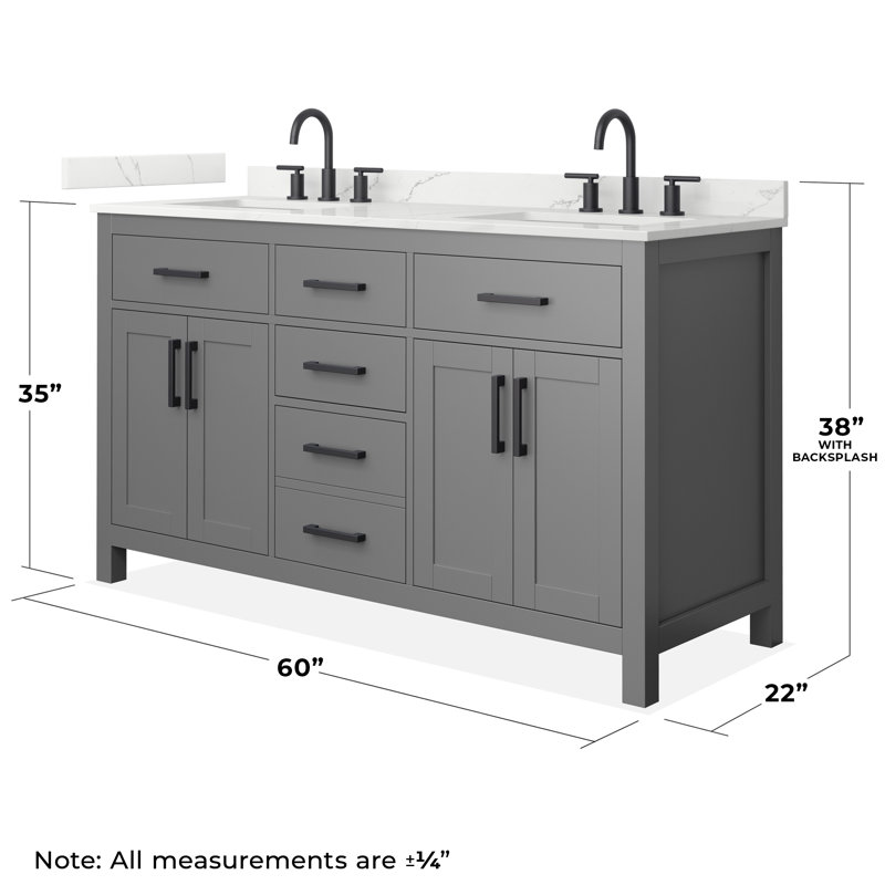 Beckett 60" Freestanding Double Bathroom Vanity with Quartz Top, Giotto Quartz, Matte Black, Dark Gray