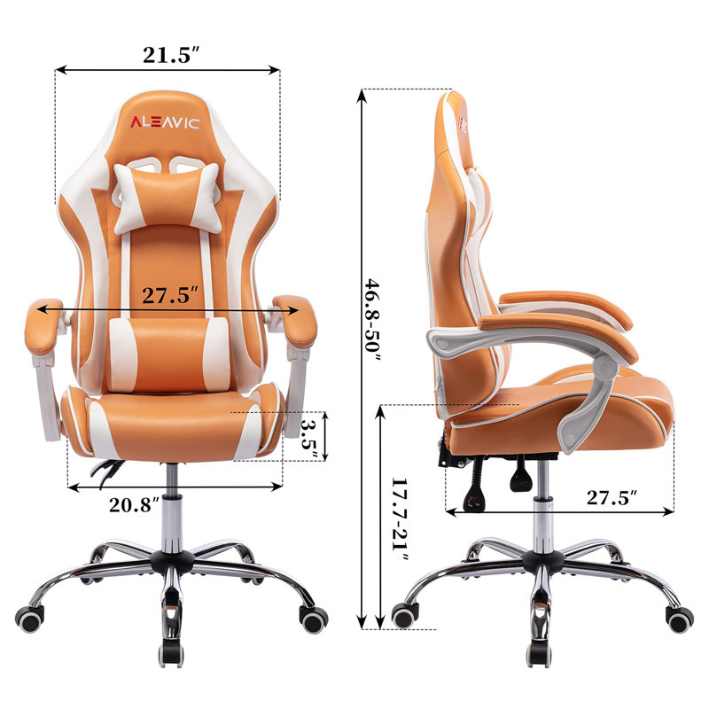 XINMICS Adjustable Reclining Ergonomic Faux Leather Swiveling PC & Racing Game Chair, Orange/White