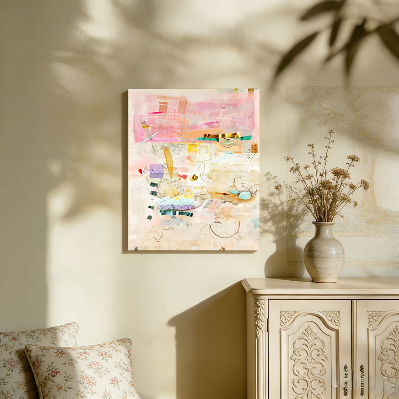 Doux collage pastel abstrait, art mural non encadré, 36 L x 24 W