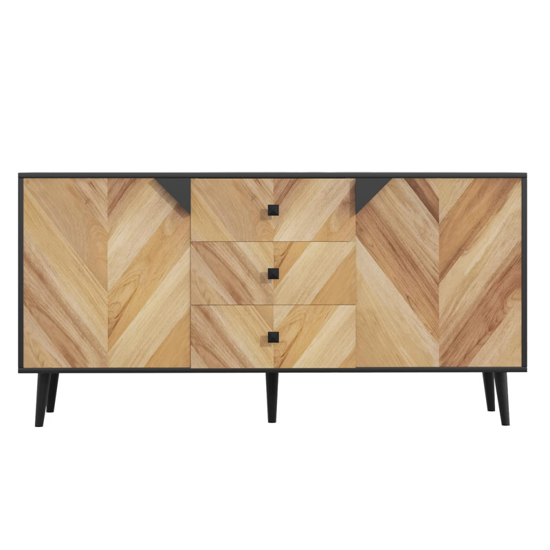 Buffet 55,1 pouces à 3 tiroirs avec rangement, Brun
