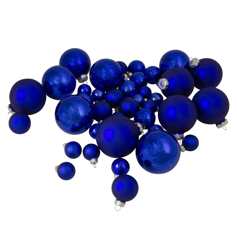 40-Piece Blue Matte and Shiny Glass Christmas Ball Ornament Set