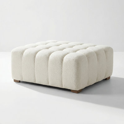 Luxury Multipurpose Boucle Ottoman with Solid Wood Legs