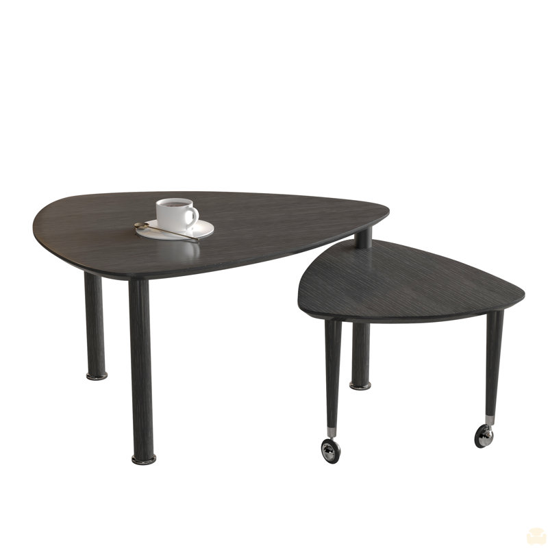 Table basse rotative moderne à 360 degrés, pieds en bois massif avec table simple à assembler, Noir, Noir