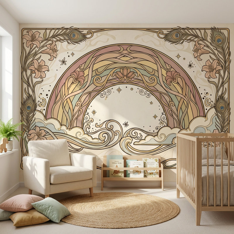 Décoration murale amovible rétro Rainbow, 100 po x 96 po, Texturé non collé