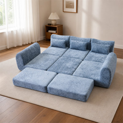 Canapé modulaire en chenille de 104,5 pouces avec un design pliable ondulé en forme d'étoile; convient aux salons et aux chambres à coucher; se déplie en une seule touche et comprend un siège central, un siège latéral et un repose-pieds - un mobilier créatif et confortable.