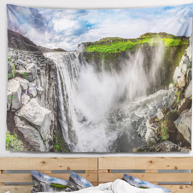 Paysage impressionnant tapisserie de cascade de dettifoss, H 32 po x l 39 po