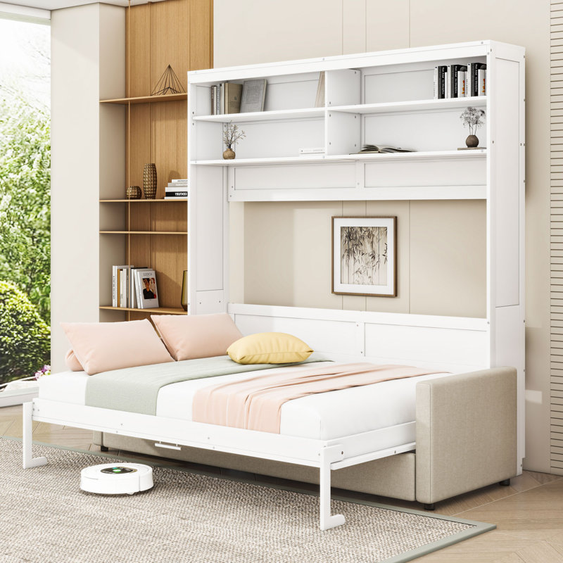 Queen Murphy Bed with Sofa, White