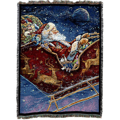 Couverture Pure Christmas Weavers Christmas Midnight Ride par Donna Race - traîneau du Père Noël Saint-Nicolas Nick Kris Kringle - jeté en coton tissé - fabriqué aux États-Unis (72 x 54)