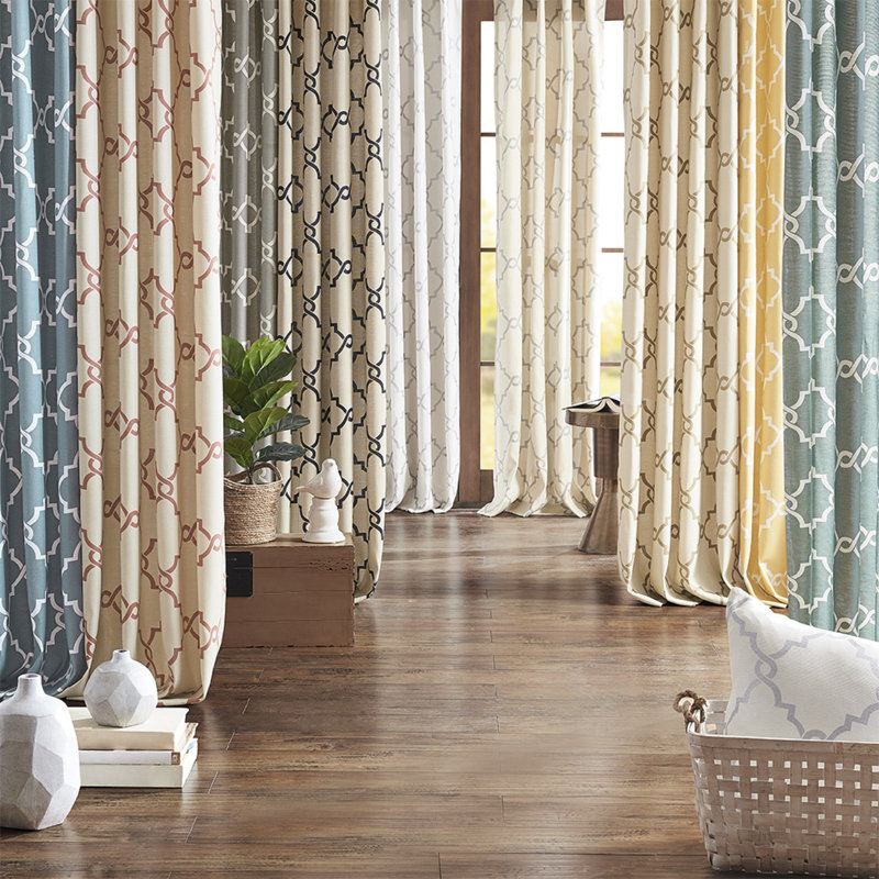 Blue Cotton Blend Light Filtering Grommet Curtains