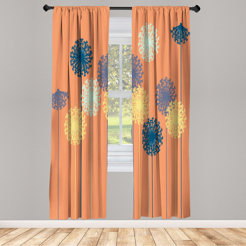 Microfiber Floral Semi-Sheer Rod Pocket Curtain Panels, 28" W x 84" L, Mustard/Yellow