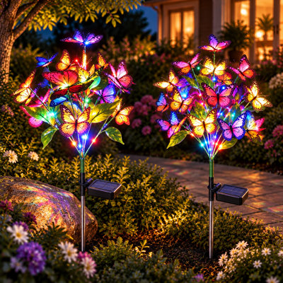 Guirlande lumineuse solaire papillons d'extérieur, 34 papillons en soie, 44 DEL colorées, étanche IP65, décor de jardin et d'allée