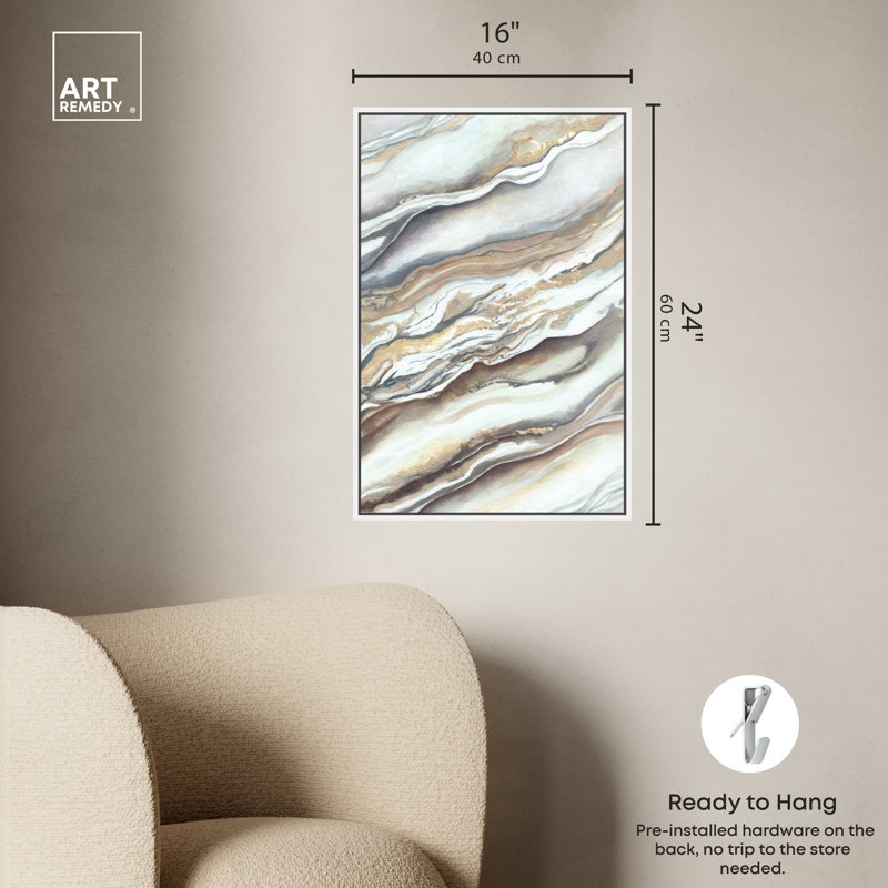 Neutral Abstract Canvas Wall Art with White Frame, 25" x 17"