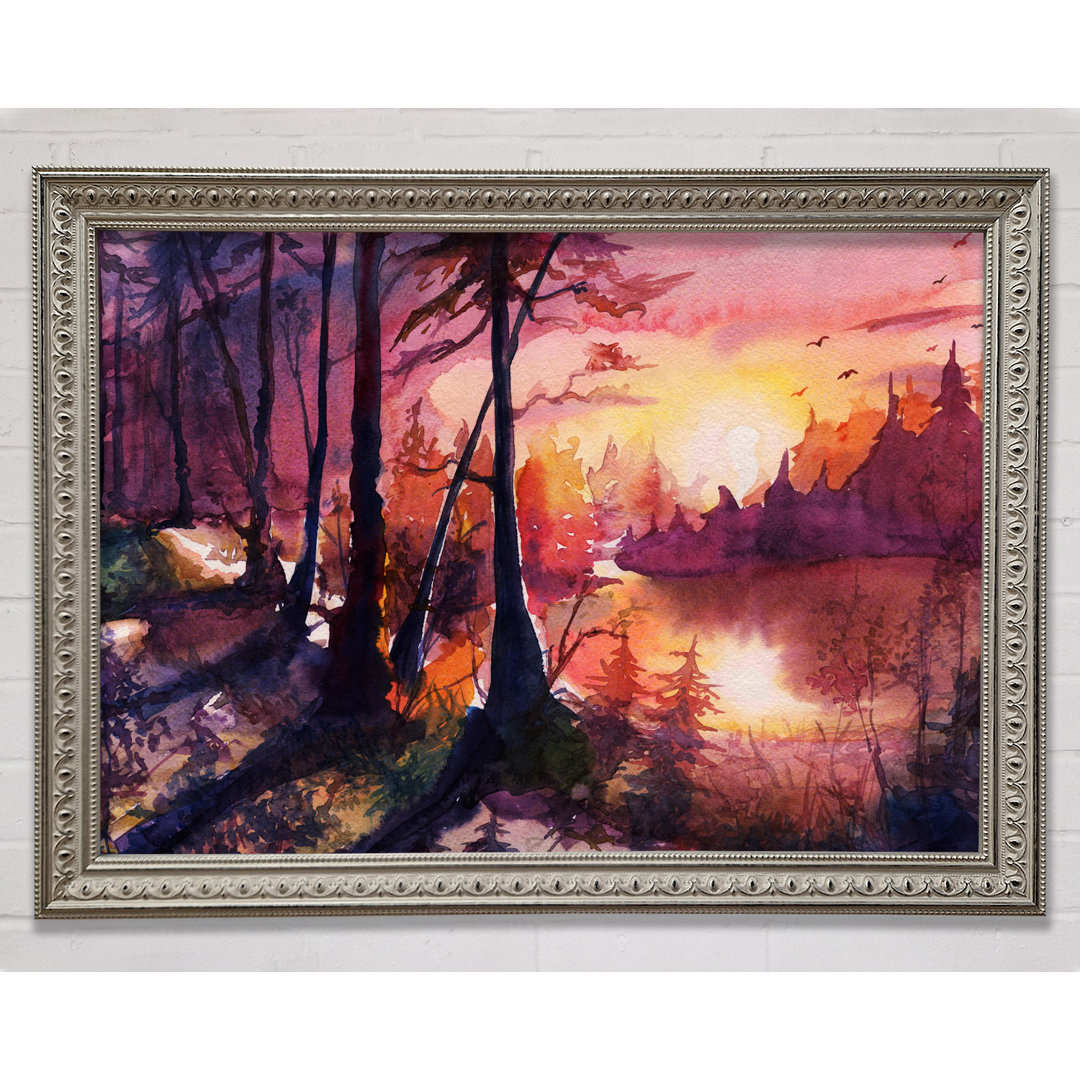 Gerahmtes Poster Vibrant Orange Sun In The Forest