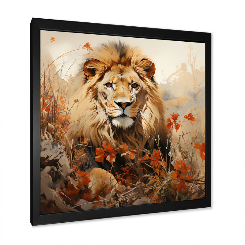 «Lion Savannah Dreams», reproduction sur toile, Cadre simple noir, H 24 po x l 24 po x P 1 po