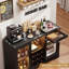 Armoire de bar à vin avec réfrigérateur, armoire à café avec lumières DEL et porte-verre, mini armoire de réfrigérateur avec rangement, capteur de corps humain, buffet de table pour la salle à manger de cuisine, noir