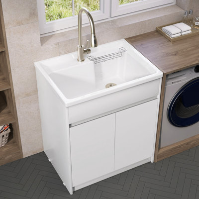 36'' L X 30'' W Kitchen Sink Laundry Soild Surface Sink With Vertical Storage Cabinet, Perfectly Combining Practicality And Aesthetics