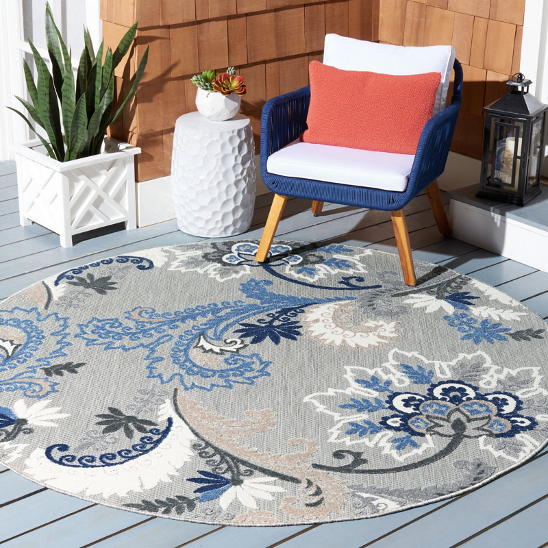 Benning Performance Floral Indoor/Outdoor Area Rug, Round 6'7"