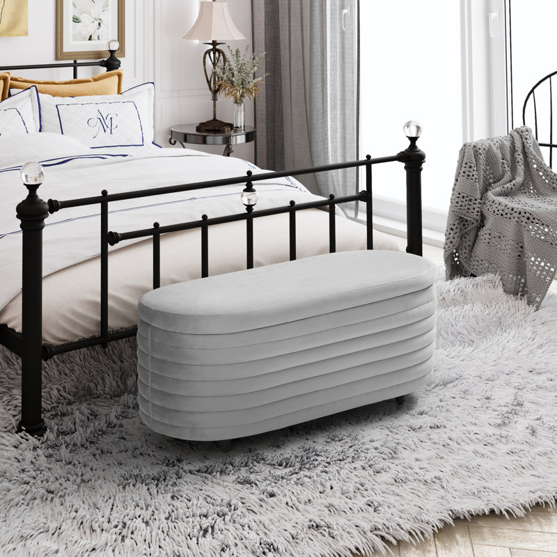 Banc de rangement rembourré en polyester Farrah, H 18,1 po x l 42,5 po x P 17 po, Gris