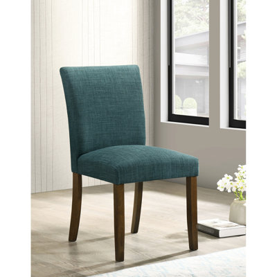 Chaises d'appoint de salle à manger rembourrées bleu sarcelle Conifer de 2 - profil profilé, conception sans accoudoirs avec dossiers légèrement incurvés pour le confort, pieds de soutien en bois brun carré, cadres en bois d'hévéa et mousse