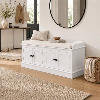 Linen Blend Upholstered Storage Bench