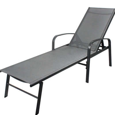 Fauteuil inclinable gris près de la piscine - acier, antirouille, siège en tissu, coussin moelleux, patio à 5 positions réglables pour structure en acier pour piscine extérieure, revêtement antidérapant, tissu, lombaire