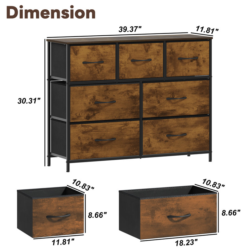 Toshua 7 Drawer Storage Drawer, Brown/Black