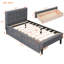 Lit plateforme simple tapissier avec 2 tiroirs en tissu gris - Structure, surface de sommeil confortable, pas de sommier tapissier, taille facile à installer et panneau de particules, revêtement en lin élégant, à assembler